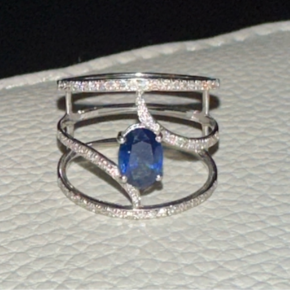 EFFY 14k White Gold, Diamond, and Saphire ring